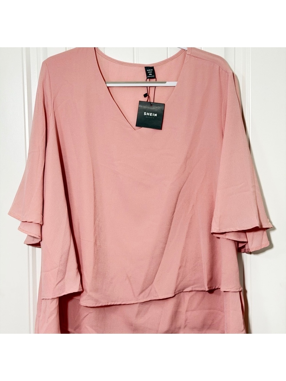 SHEIN Dusty Pink V-Neck Layered Ruffle Sleeve Tunic 4XL